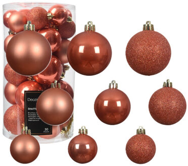 Decoris kerstballen - 30x stuks - 4, 5 en 6 cm - pompoen oranje - kunststof