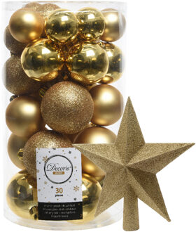 Decoris kerstballen 30x stuks - goud 4/5/6 cm kunststof mat/glans/glitter mix en piek - Kerstbal Goudkleurig