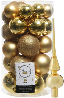 Decoris kerstballen 30x stuks - goud 4/5/6 cm kunststof mat/glans/glitter mix en piek - Kerstbal Goudkleurig