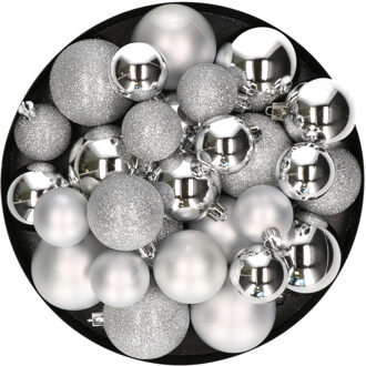 Decoris Kerstballen - 30x - zilver - 4, 5, 6 cm - kunststof - mat-glans-glitter - Kerstbal Zilverkleurig