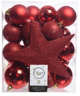 Decoris Kerstballen - 33 stuks - rood - mix - met piek - 5-6-8 cm
