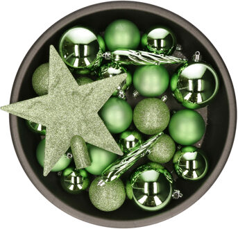 Decoris kerstballen - 34-dlg - groen - kunststof - kerstversiering - Kerstbal