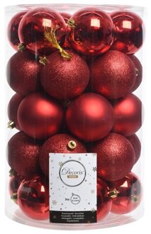 Decoris Kerstballen - 34ST - rood - kunststof - glans|mat - 8 cm