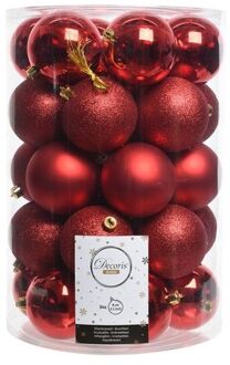 Decoris Kerstballen - 34ST - rood - kunststof - glans|mat - 8 cm