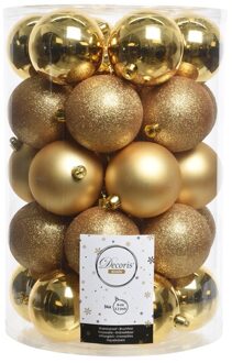 Decoris kerstballen - 34x st - goud - 8 cm - kunststof - kerstversiering Goudkleurig