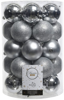 Decoris Kerstballen - 34x st - zilver - 8 cm - kunststof - kerstversiering