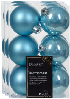 Decoris kerstballen - 36x - kunststof - ijsblauw - 6 cm