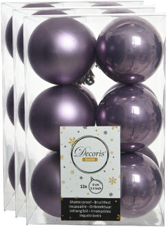 Decoris kerstballen - 36x st - heide lila paars - 6 cm - kunststof - mat/glans - kerstversiering