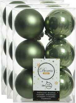 Decoris kerstballen - 36x st - mosgroen - 6 cm - kunststof - mat/glans - kerstversiering