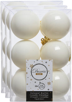 Decoris kerstballen - 36x st - wol creme wit - 6 cm - kunststof - mat/glans - kerstversiering