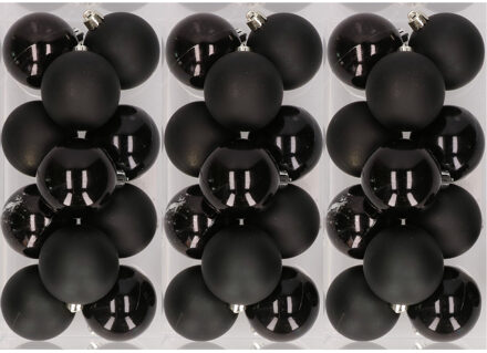 Decoris kerstballen - 36x st - zwart - 6 cm - kunststof - mat/glans - kerstversiering