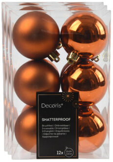 Decoris kerstballen - 36x stuks - 6 cm - koper/cognac bruin - kunststof