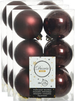 Decoris kerstballen - 36x stuks - mahonie bruin - kunststof - 6 cm