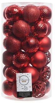 Decoris Kerstballen - 37 stuks - rood - 6 cm - mat en glans