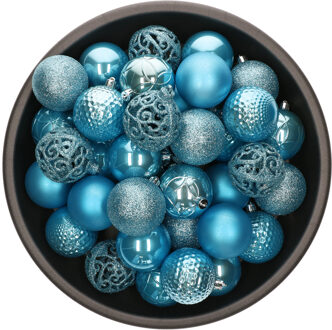 Decoris kerstballen - 37x - kunststof - ijs blauw - 6 cm
