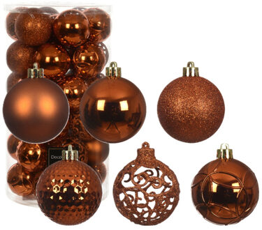 Decoris kerstballen - 37x stuks - 6 cm - koper/cognac bruin - kunststof