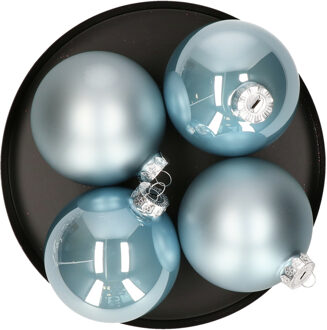 Decoris Kerstballen - 4 stuks - glas - lichtblauw - 10 cm - Kerstbal