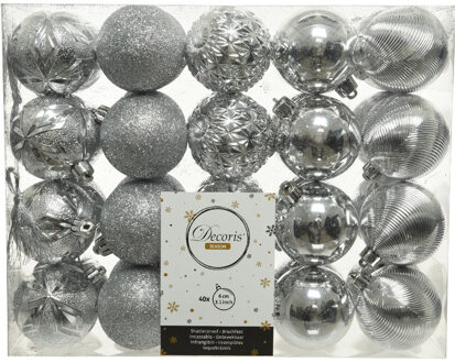 Decoris Kerstballen - 40x st - zilver - D6 cm - kunststof - kerstversiering - Kerstbal Zilverkleurig