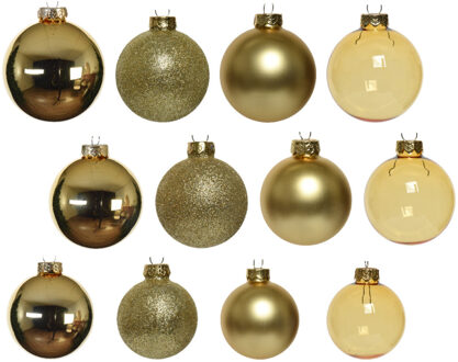 Decoris kerstballen - 42x - goud - glas - 5-6-7 cm - mat/glans/glitter - kerstversiering Goudkleurig
