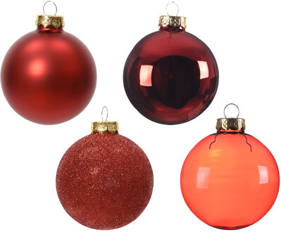Decoris kerstballen - 42x - rood - glas - 5-6-7 cm - mat/glans/glitter - kerstversiering