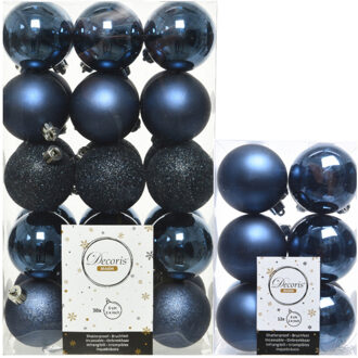 Decoris kerstballen 42x stuks donkerblauw 6 cm kunststof - Kerstbal