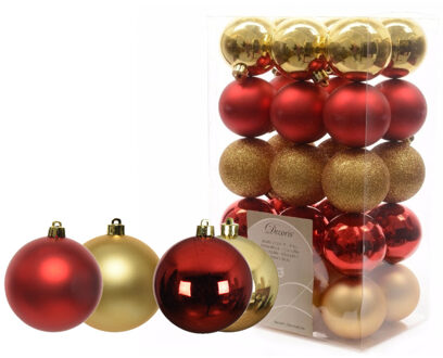 Decoris Kerstballen 42x stuks rood-goud 6 en 8 cm kunststof - Kerstbal