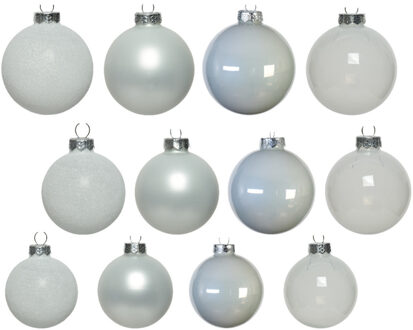 Decoris kerstballen - 42x - wit - glas - 5-6-7 cm - mat/glans/glitter - kerstversiering