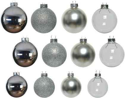 Decoris Kerstballen - 42x - zilver - 5-6-7 cm - glas - mat/glans/glitter - kerstversiering