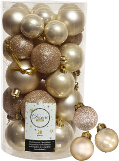 Decoris kerstballen 44x stuks champagne 3-4-5-6 cm kunststof - Kerstbal Champagnekleurig