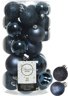 Decoris kerstballen 44x stuks donkerblauw 3-4-5-6 cm kunststof - Kerstbal