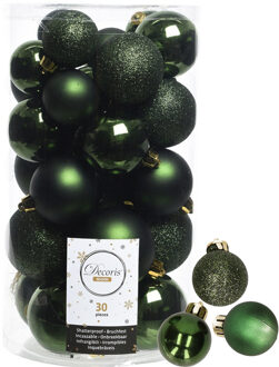 Decoris kerstballen 44x stuks donkergroen 3-4-5-6 cm kunststof - Kerstbal