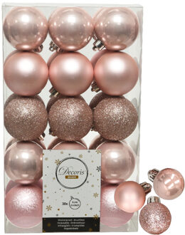 Decoris kerstballen 44x stuks lichtroze 3 en 6 cm kunststof