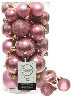 Decoris kerstballen 44x stuks oudroze 3-4-5-6 cm kunststof - Kerstbal