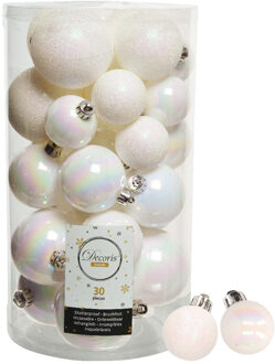 Decoris kerstballen 44x stuks parelmoer wit 3-4-5-6 cm kunststof