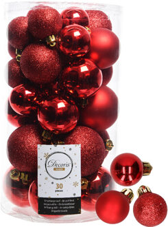 Decoris kerstballen 44x stuks rood 3-4-5-6 cm kunststof - Kerstbal