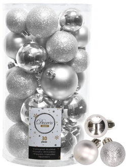 Decoris kerstballen 44x stuks zilver 3-4-5-6 cm kunststof - Kerstbal Zilverkleurig