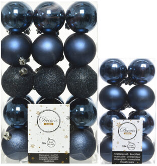 Decoris kerstballen 46x stuks donkerblauw 4 en 6 cm kunststof