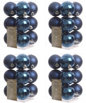 Decoris kerstballen - 48x st - donkerblauw - 6 cm - kunststof - mat/glans - kerstversiering