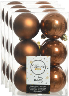 Decoris kerstballen - 48x st - kaneel bruin - 6 cm - kunststof - mat/glans - kerstversiering