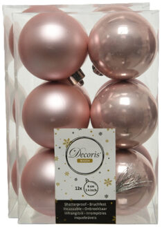 Decoris kerstballen - 48x st - lichtroze - 6 cm - kunststof - kerstversiering