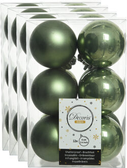 Decoris kerstballen - 48x st - mosgroen - 6 cm - kunststof - mat/glans - kerstversiering