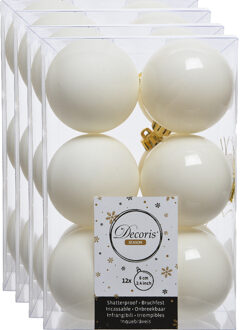 Decoris kerstballen - 48x st - wol creme wit - 6 cm - kunststof - mat/glans - kerstversiering