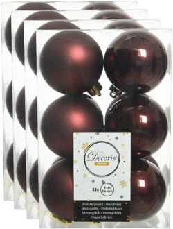Decoris kerstballen - 48x stuks - mahonie bruin - kunststof - 6 cm