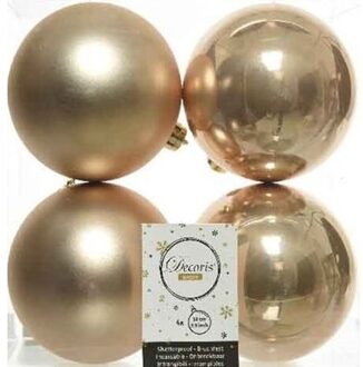 Decoris Kerstballen - 4x st - donker champagne - D10 cm - kunststof - Kerstbal Beige