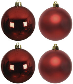 Decoris Kerstballen - 4x st - donkerrood - 10 cm - kunststof - kerstversiering