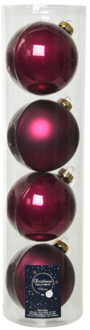 Decoris kerstballen - 4x st - framboos roze - D10 cm - glas - kerstversiering