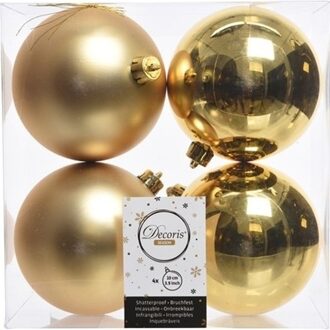 Decoris Kerstballen - 4x st - goud - D10 cm - kunststof - Kerstbal Goudkleurig