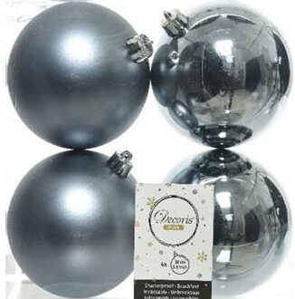 Decoris Kerstballen - 4x st - grijs blauw - D10 cm - kunststof - kerstversiering