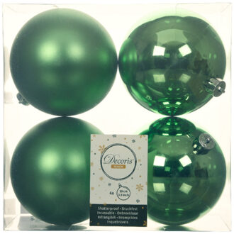 Decoris Kerstballen - 4x st - groen - D10 cm - kunststof - kerstversiering