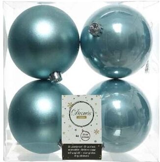 Decoris Kerstballen - 4x st - ijsblauw - D10 cm - kunststof - kerstversiering